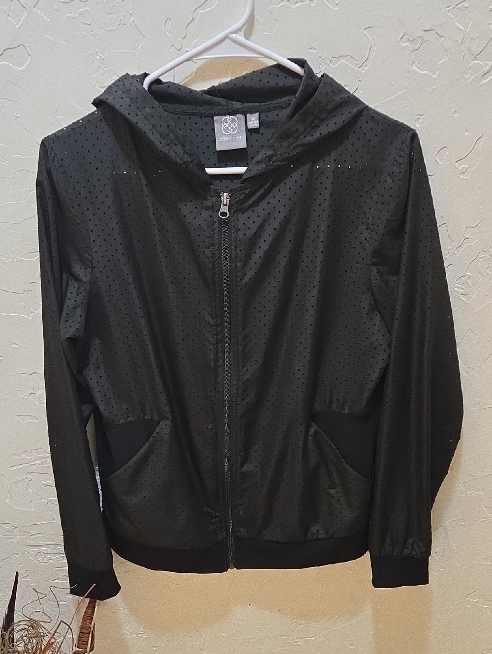 Daisy Fuentes Black Perforated Hooded Jacket